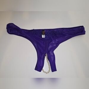 Luxurious Purple Lace Thong with Pearl Accent